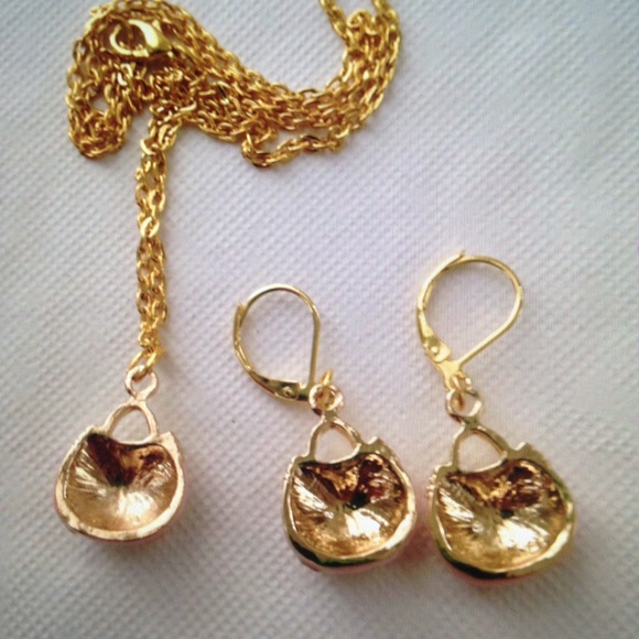 Pink Enamel Purse Necklace and Earrings Set - Picture 6 of 6